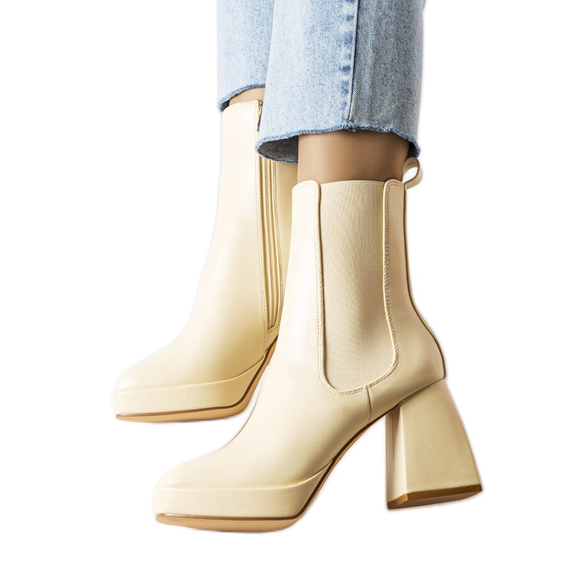 Beige chunky heel boots from Watson