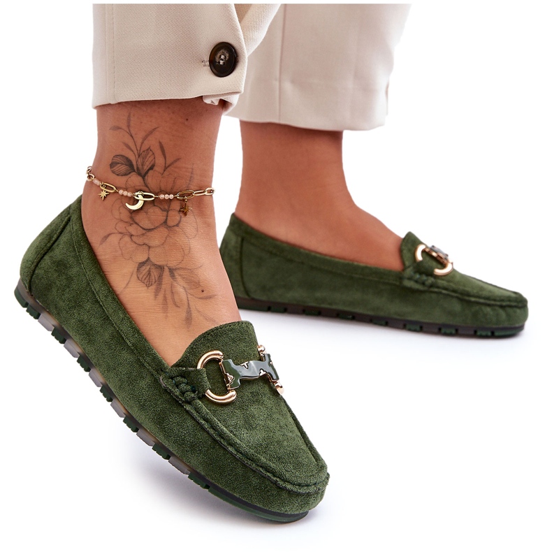 PG1 Women's Suede Loafers With Green Dionira Decoration