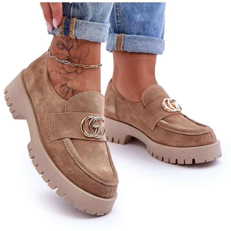 Laura Messi Women's Suede Shoes With Beige Rosefalls Decoration Laura Messi Women's Suede Shoes With Beige Rosefalls Decoration