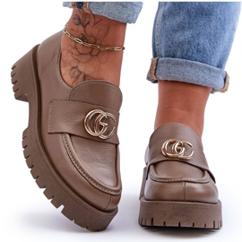 Laura Messi Women's Leather Shoes With Decoration Dark Beige Rosefalls Laura Messi Women's Leather Shoes With Decoration Dark Beige Rosefalls
