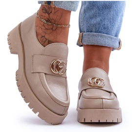 Laura Messi Women's Leather Shoes With Beige Rosefalls Decoration