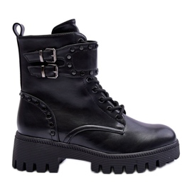 FD1 Carshen Black Embellished Worker Boots FD1 Carshen Black Embellished Worker Boots