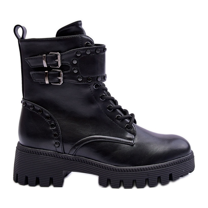 FD1 Carshen Black Embellished Worker Boots FD1 Carshen Black Embellished Worker Boots