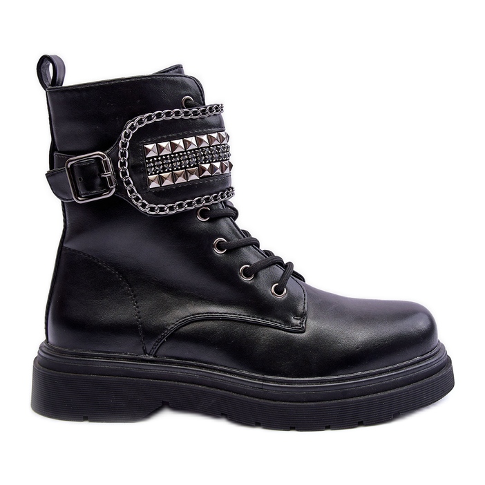 Black Kongei Studded Leather Worker Boots