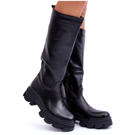 Sergio Leone Women's Leather Flat Heel Boots Black Nenet Sergio Leone Women's Leather Flat Heel Boots Black Nenet