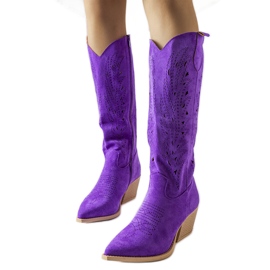 Purple openwork cowboy boots