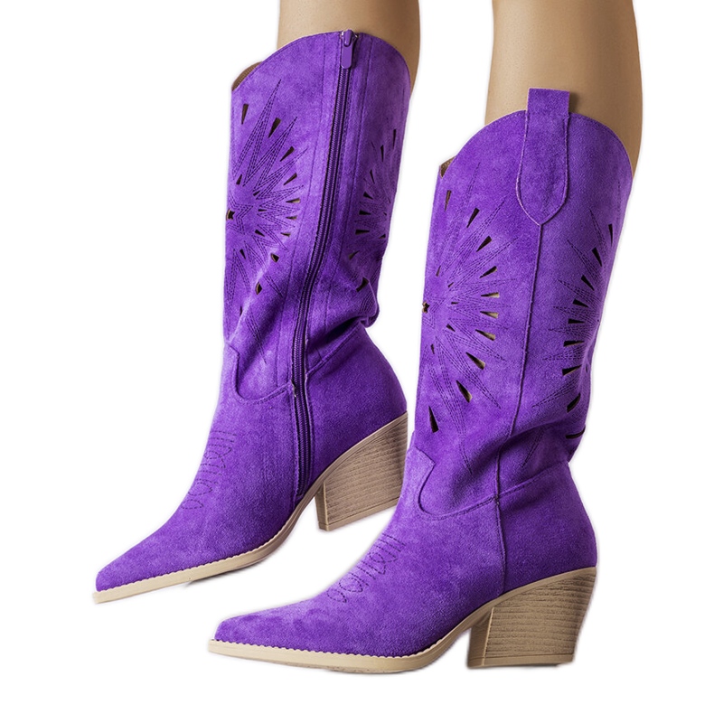 Purple openwork cowboy boots from Valdengo violet