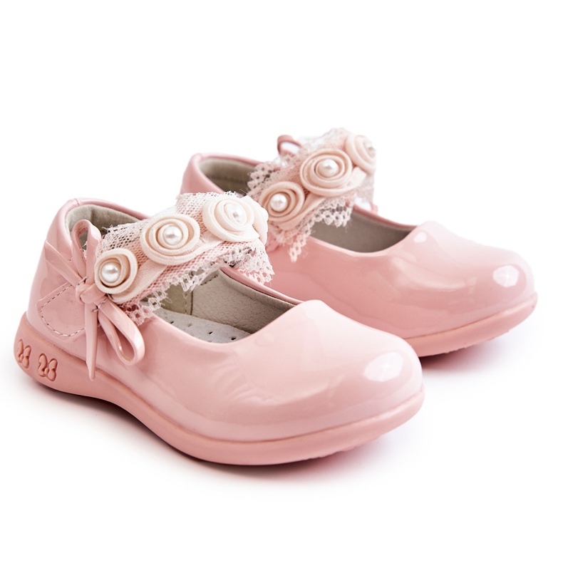 Children's Velcro Ballet Flats With Lace, Pink