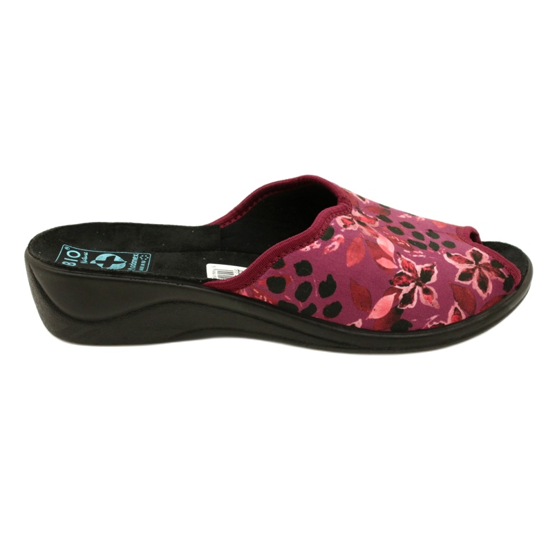 Women's Velor Slippers Adanex 28344 Maroon with Flowers black