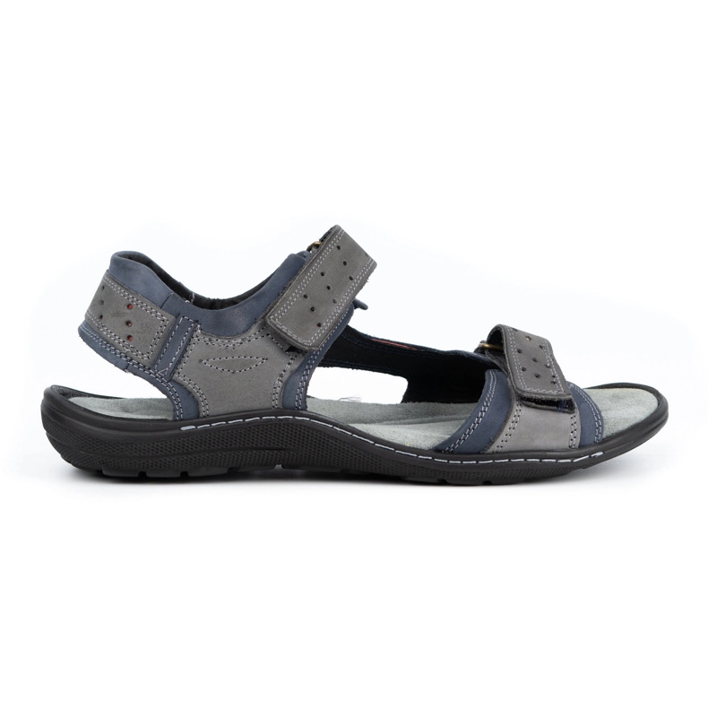 Olivier Men's leather sandals 295K navy blue with gray grey