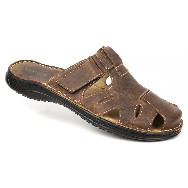 WASAK Leather men's slippers 0223W Khaki brown