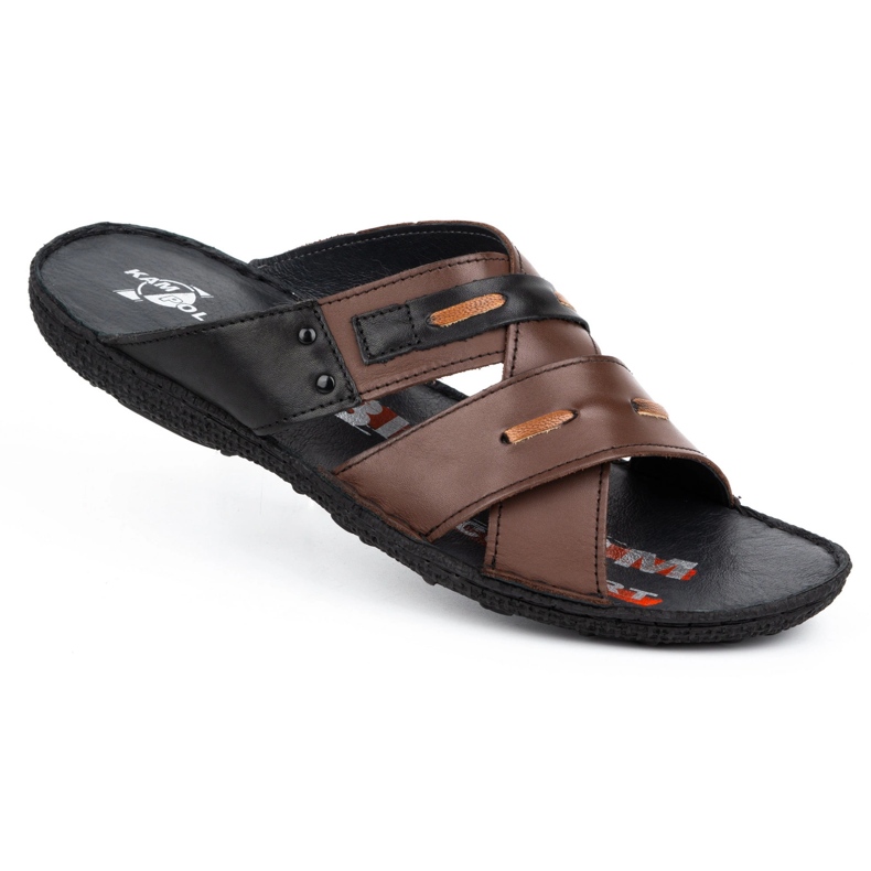 Kampol Men's leather slippers 201/55 brown face