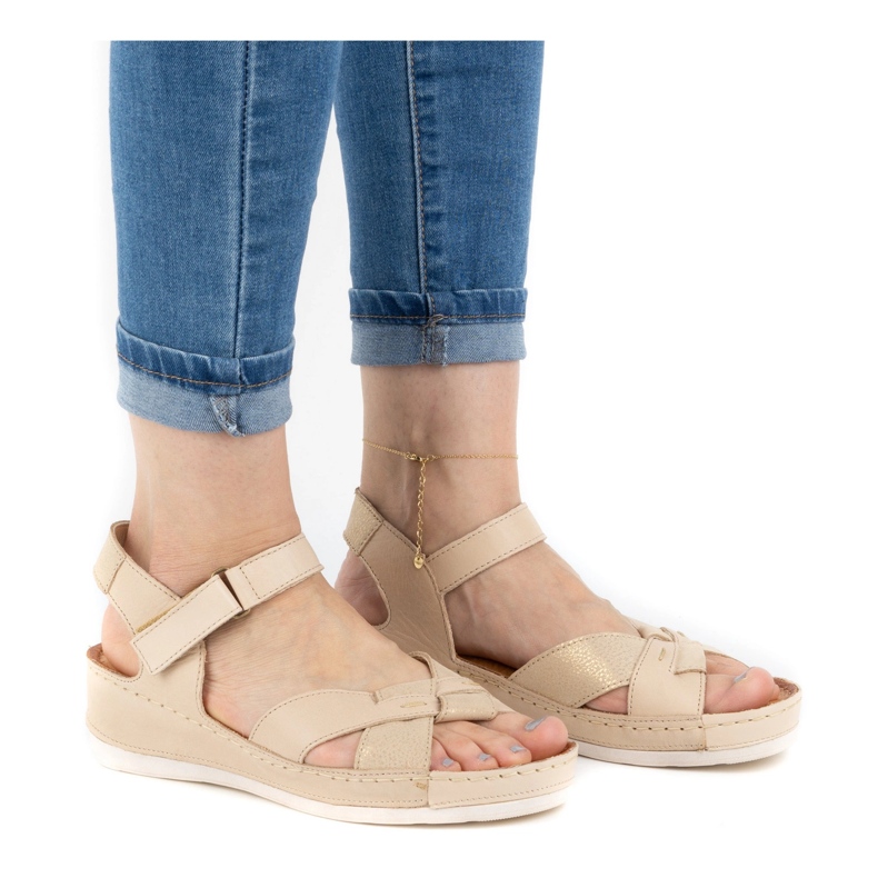 WASAK Comfortable women's leather sandals 0473W beige