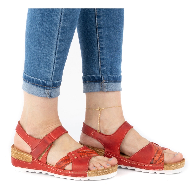 WASAK Comfortable women's leather sandals 0620W red