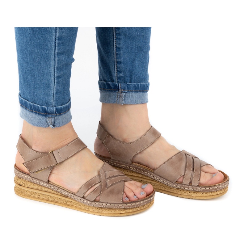 WASAK Comfortable women's leather sandals 0658W brown beige