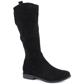 Women's openwork black suede boots Vinceza 16456