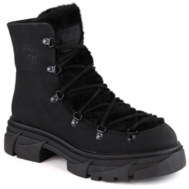 Women's boots on the platform laced with fur black Big Star MM274572
