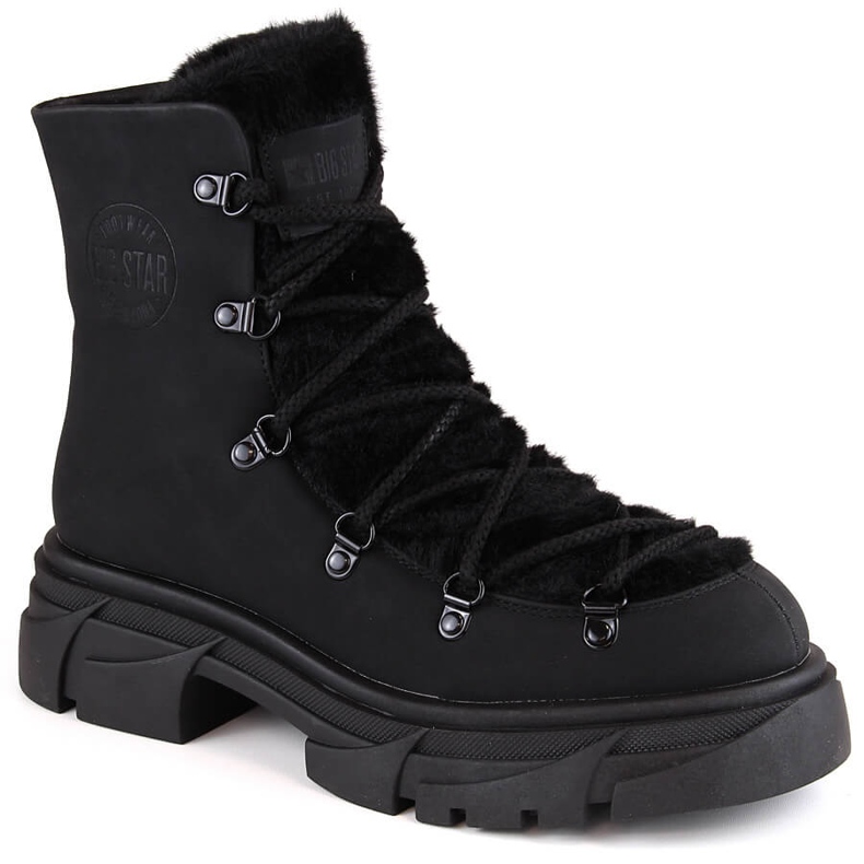 Women's boots on the platform laced with fur black Big Star MM274572
