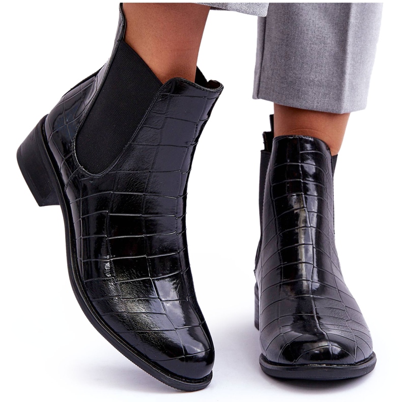 Leather Boots Chelsea Boots Animal Pattern Black Daina