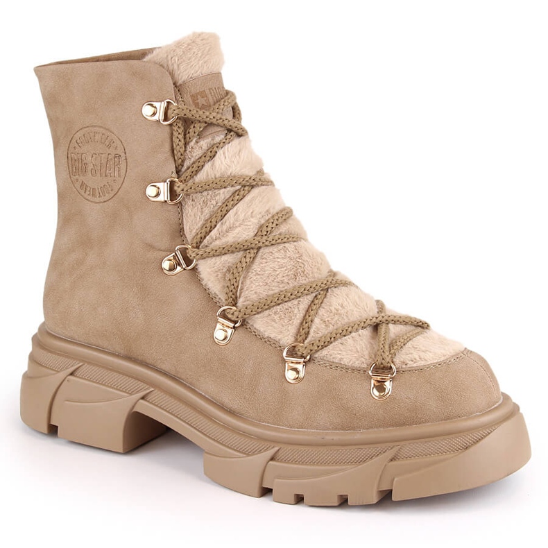 Women's boots on the platform laced with fur beige Big Star MM274573