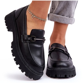 PE1 Women's Leather Platform Loafers Black Detes