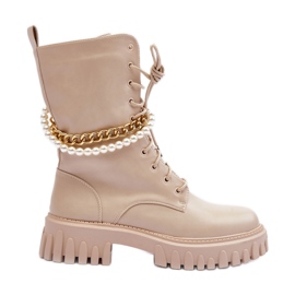 Leather Tall Workers With Chain Beige Nameer Leather Tall Workers With Chain Beige Nameer