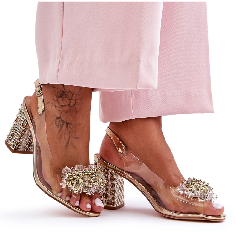 Transparent Stylish Gold Sandals On A Heel S.Barski MR1037-19 golden