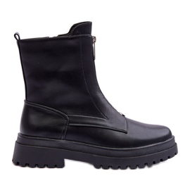 Women's Leather Zipper Boots Black Chlorike