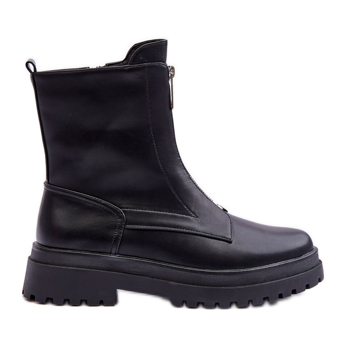 Women's Leather Zipper Boots Black Chlorike