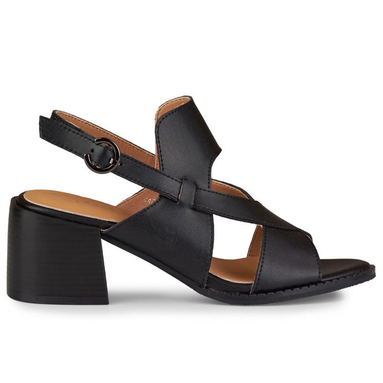 La.Fi Black leather heeled sandals