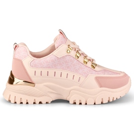 Women's pink sneakers with golden accessories