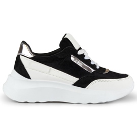 Black sports shoes with a white sole