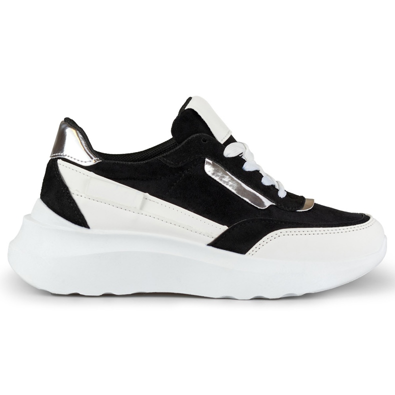 Black sports shoes with a white sole