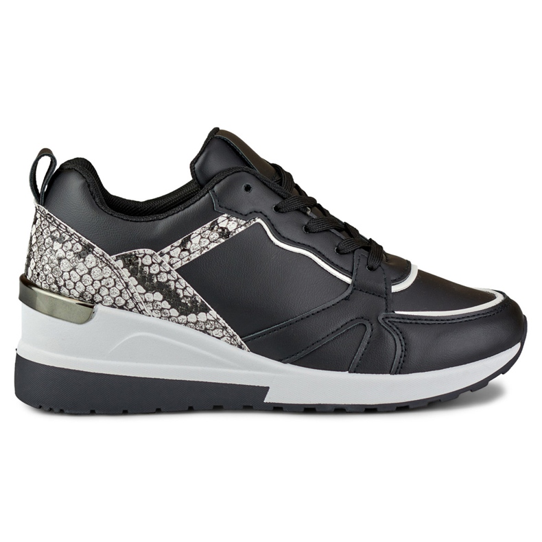 Women's black lace-up shoes with a low wedge