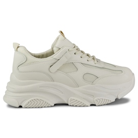 Women's beige sneakers with a thick sole black