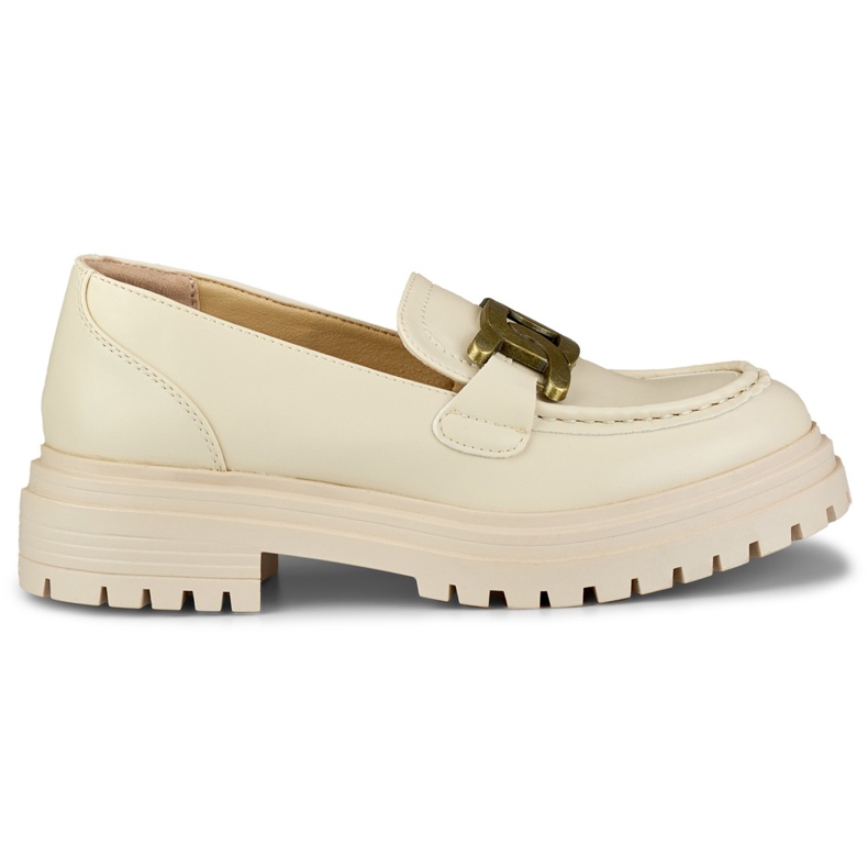 Beige loafers with a gold buckle
