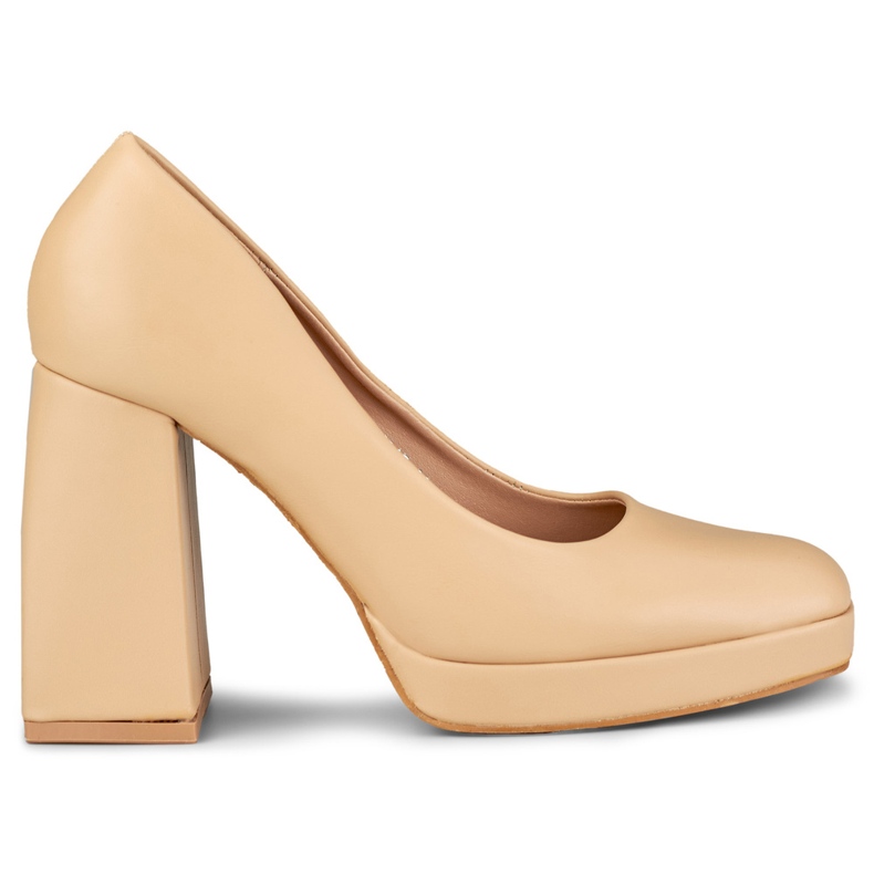 Beige pumps on a wide high heel