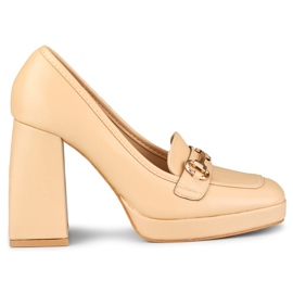 Beige loafers with a high comfortable heel