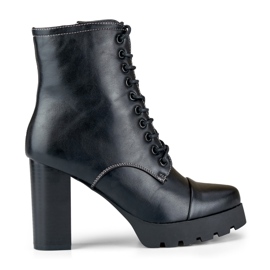 Lace-up women's boots on a high heel black Lace-up women's boots on a high heel black