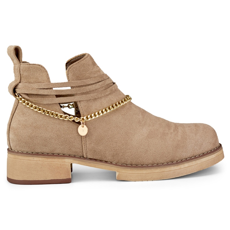 Beige women's boots with a chain