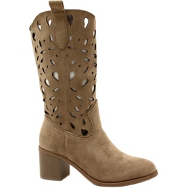 M.Daszyński Women's Openwork Suede Boots MR2337-3 Beige M.Daszyński Women's Openwork Suede Boots MR2337-3 Beige