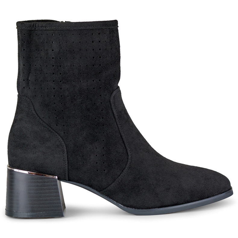 Women's black openwork boots on a low heel