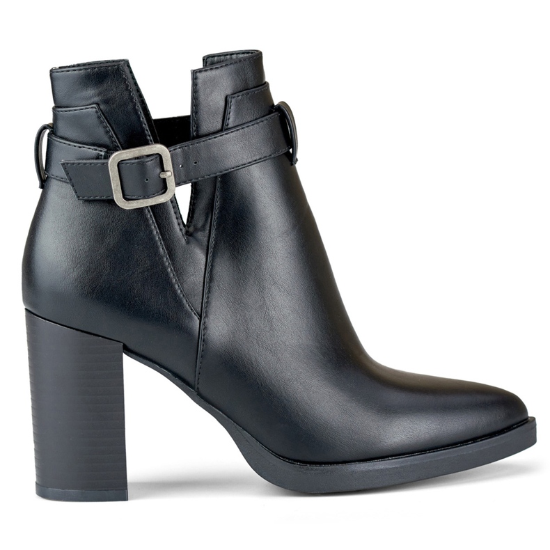 Women's cut-out black boots on a post beige