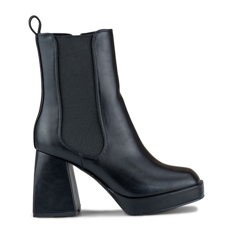 Women's black boots on a high heel