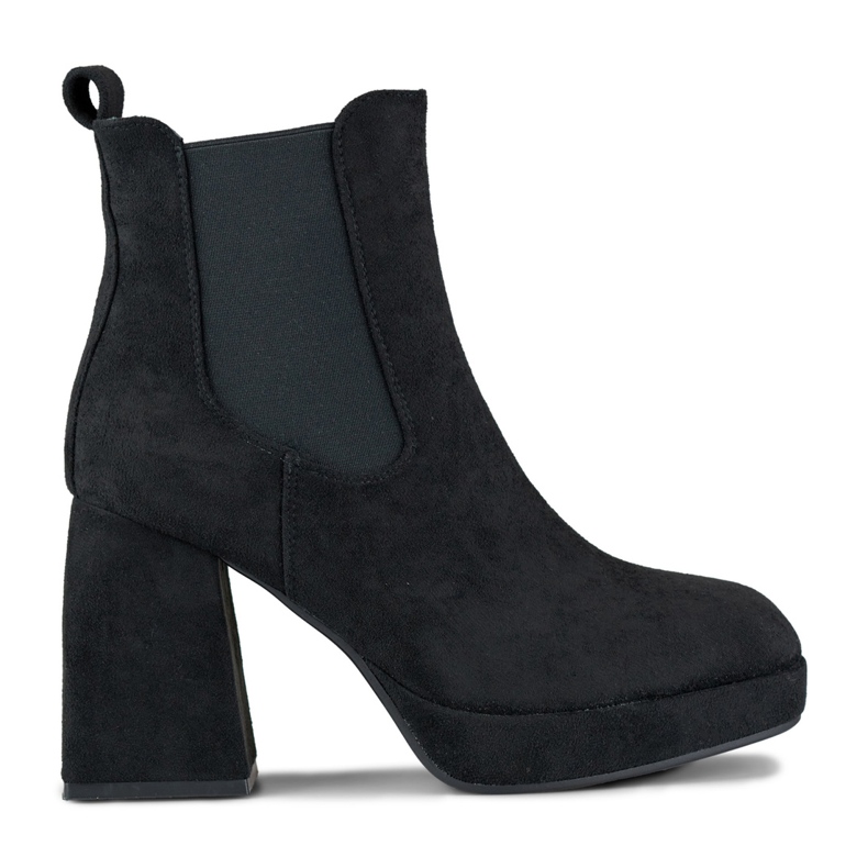 Women's suede black boots on a high heel beige
