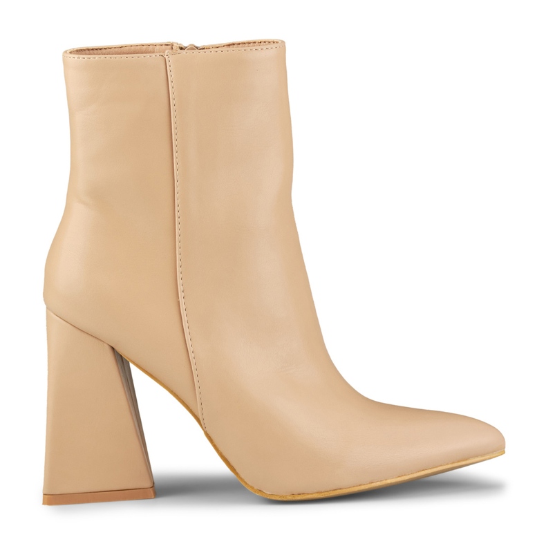 Beige ankle boots on a triangle-shaped post