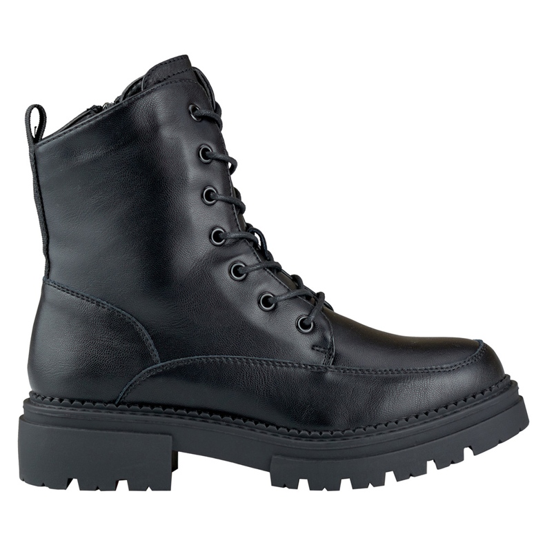 Ladies' black lace-up boots made of natural leather