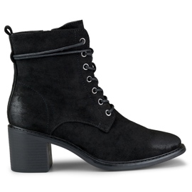 Black lace-up boots on a low heel Black lace-up boots on a low heel