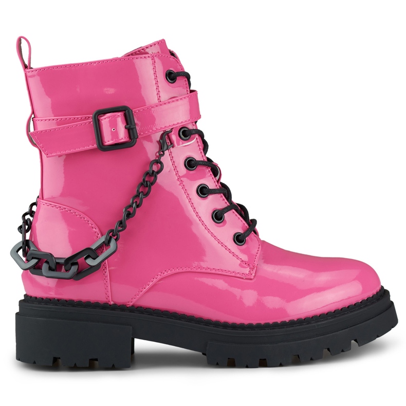 Women's pink patent leather worker with a detachable chain