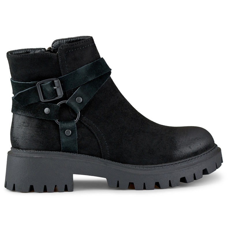 Women's black suede boots with black Aline decoration